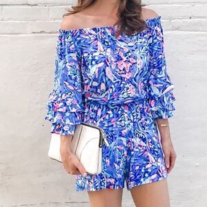 NWOT Lilly Pulitzer Women's Calla Romper Royal Purple Party Wave Sz XS